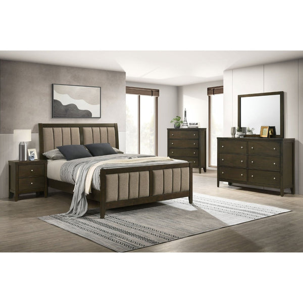 English Elm Clement Queen Upholstered Panel Bed with Full Length Channel Tufting in Dark Cocoa B062S02418