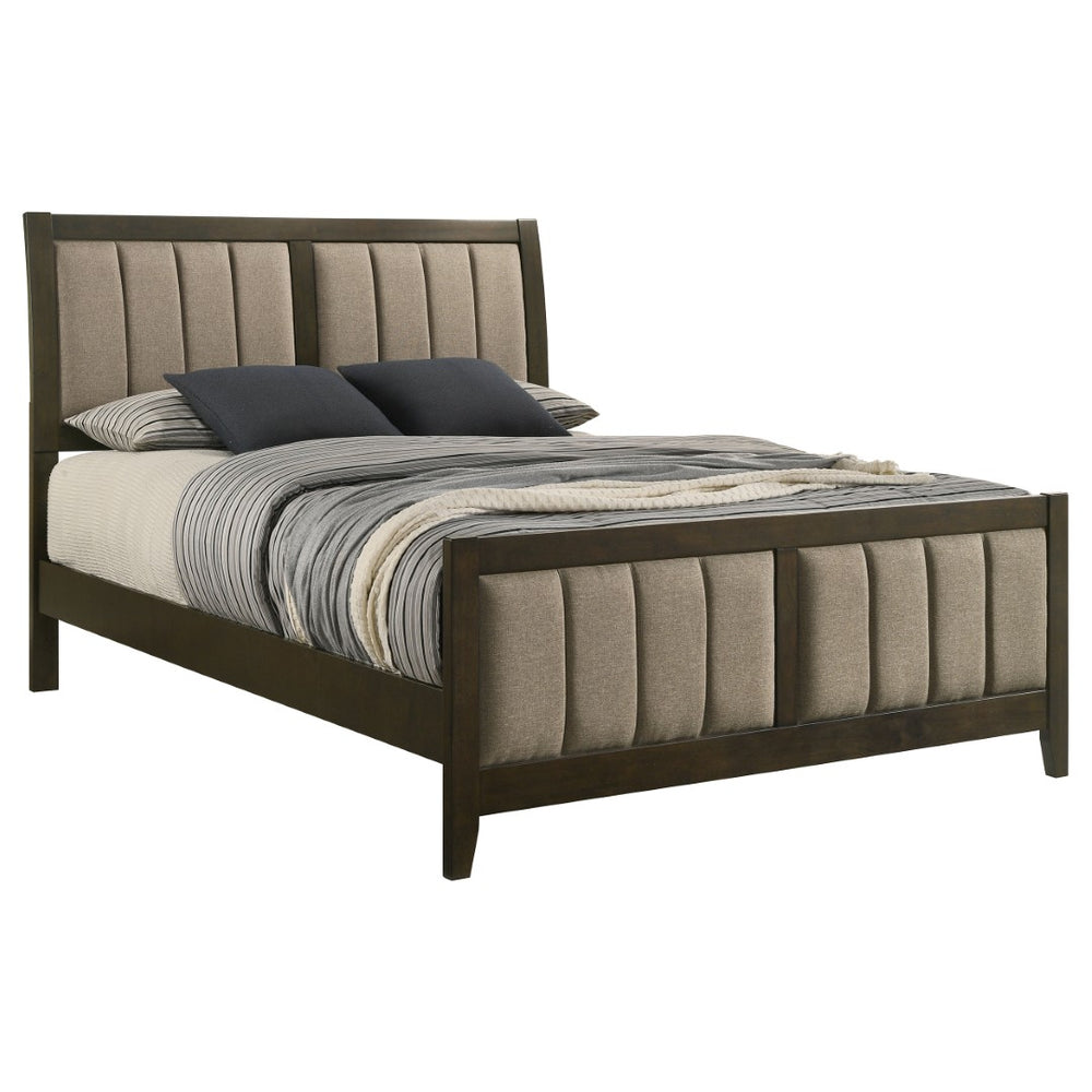 English Elm Clement Queen Upholstered Panel Bed with Full Length Channel Tufting in Dark Cocoa B062S02418