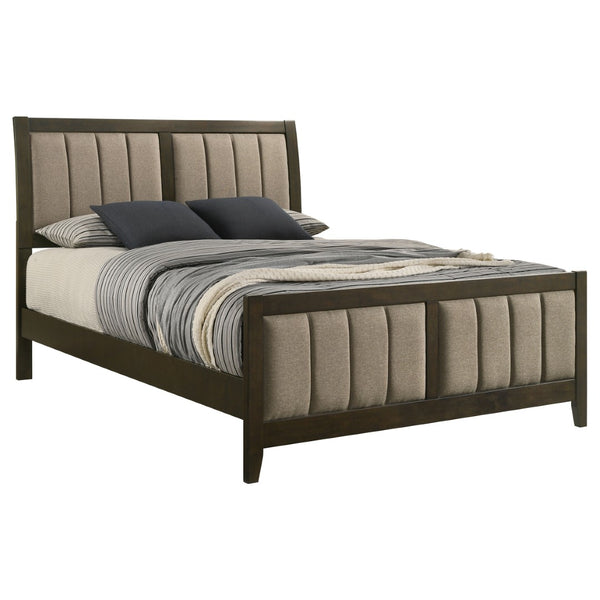 English Elm Clement Queen Upholstered Panel Bed with Full Length Channel Tufting in Dark Cocoa B062S02418