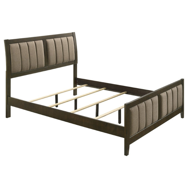 English Elm Clement Queen Upholstered Panel Bed with Full Length Channel Tufting in Dark Cocoa B062S02418