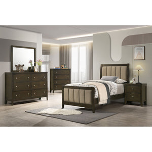 English Elm Clement Channel Tufted Twin Bed Upholstered Frame with Warm Brown Fabric Cocoa Finish B062S02419
