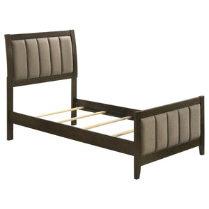 English Elm Clement Channel Tufted Twin Bed Upholstered Frame with Warm Brown Fabric Cocoa Finish B062S02419