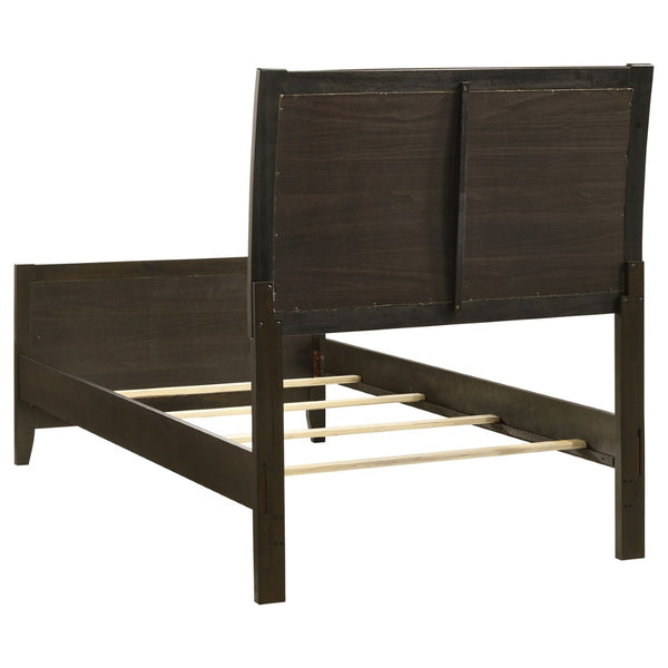 English Elm Clement Channel Tufted Twin Bed Upholstered Frame with Warm Brown Fabric Cocoa Finish B062S02419
