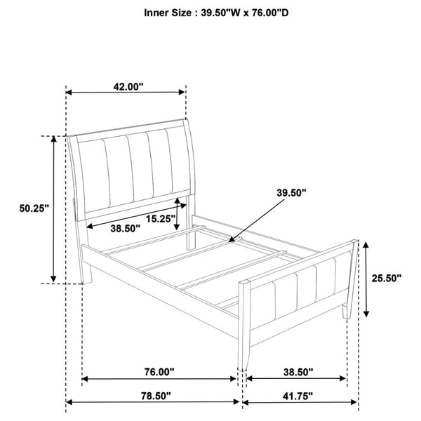 English Elm Clement Channel Tufted Twin Bed Upholstered Frame with Warm Brown Fabric Cocoa Finish B062S02419
