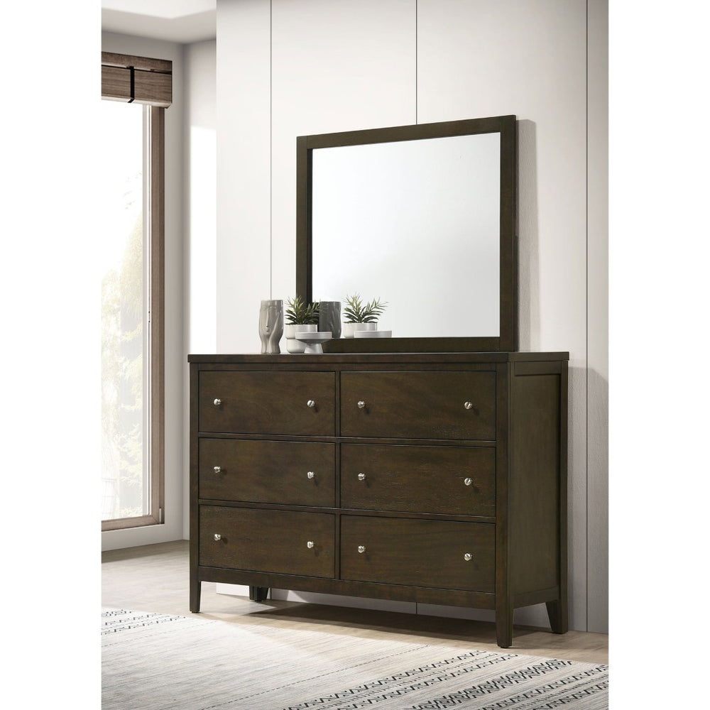 English Elm Clement Six Drawer Dresser with Mounting Mirror Brushed Nickel Hardware Bedroom Suite B062S02420