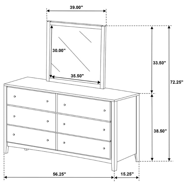 English Elm Clement Six Drawer Dresser with Mounting Mirror Brushed Nickel Hardware Bedroom Suite B062S02420