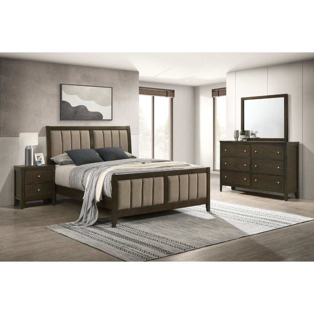 English Elm Clement Queen Bedroom Set with Tufted Upholstered Bed Dresser Mirror and Nightstand B062S02421