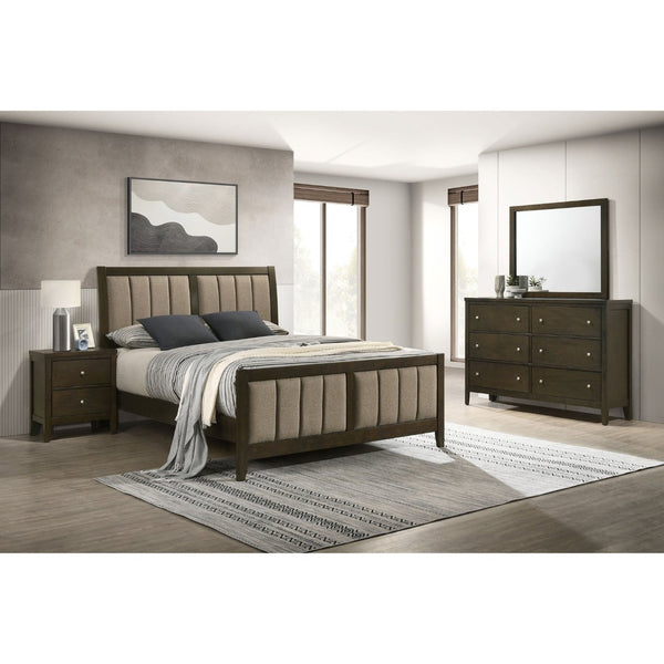 English Elm Clement Queen Bedroom Set with Tufted Upholstered Bed Dresser Mirror and Nightstand B062S02421