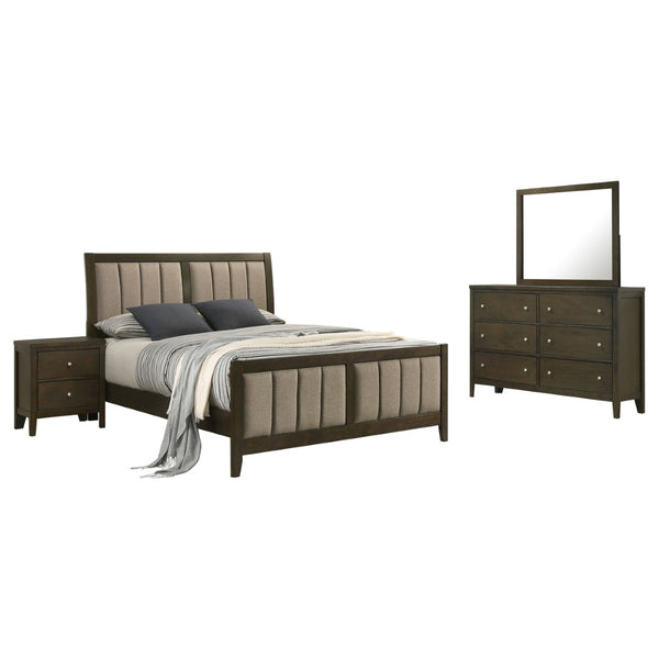 English Elm Clement Queen Bedroom Set with Tufted Upholstered Bed Dresser Mirror and Nightstand B062S02421