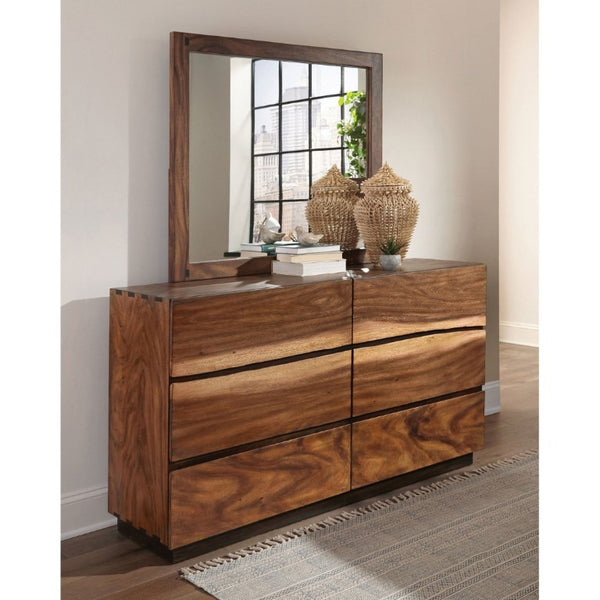English Elm Beverly Six Drawer Dresser with Walnut Mirror Dovetail Joinery Organic Modern Bedroom B062S02422