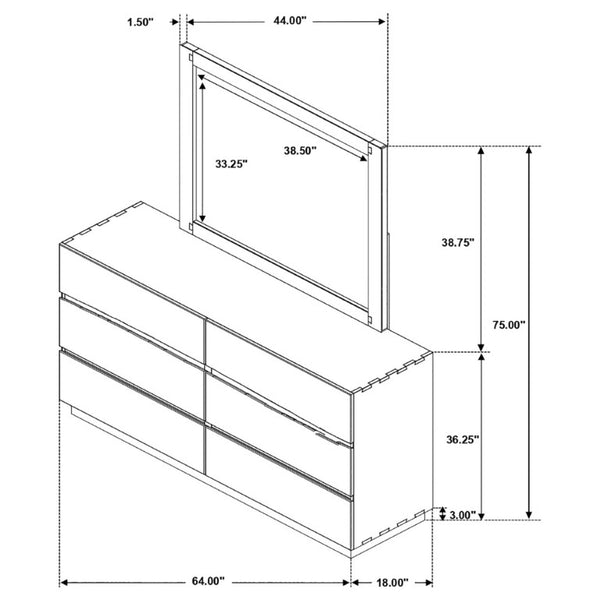 English Elm Beverly Six Drawer Dresser with Walnut Mirror Dovetail Joinery Organic Modern Bedroom B062S02422
