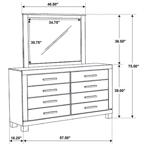 English Elm Bren Eight Drawer Dresser with Beveled Mirror Rustic Wood Grain Bedroom Storage B062S02423