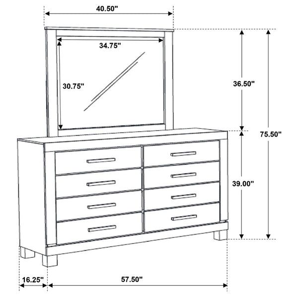 English Elm Bren Eight Drawer Dresser with Beveled Mirror Rustic Wood Grain Bedroom Storage B062S02423