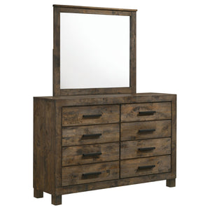 English Elm Bren Eight Drawer Dresser with Beveled Mirror Rustic Wood Grain Bedroom Storage B062S02423