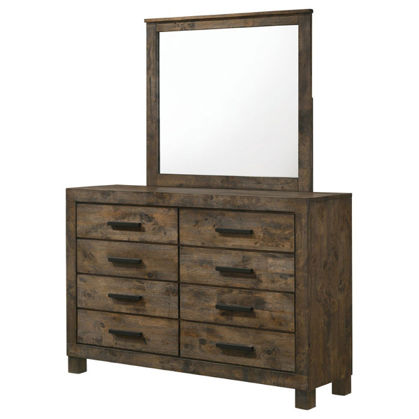 English Elm Bren Eight Drawer Dresser with Beveled Mirror Rustic Wood Grain Bedroom Storage B062S02423