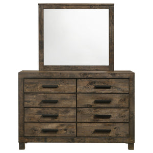 English Elm Bren Eight Drawer Dresser with Beveled Mirror Rustic Wood Grain Bedroom Storage B062S02423