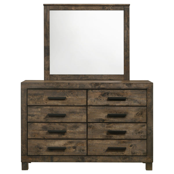 English Elm Bren Eight Drawer Dresser with Beveled Mirror Rustic Wood Grain Bedroom Storage B062S02423
