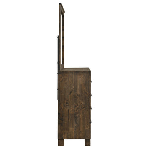 English Elm Bren Eight Drawer Dresser with Beveled Mirror Rustic Wood Grain Bedroom Storage B062S02423