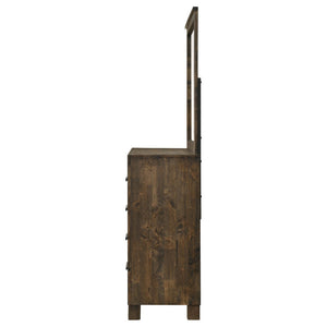 English Elm Bren Eight Drawer Dresser with Beveled Mirror Rustic Wood Grain Bedroom Storage B062S02423