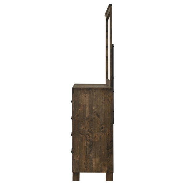 English Elm Bren Eight Drawer Dresser with Beveled Mirror Rustic Wood Grain Bedroom Storage B062S02423