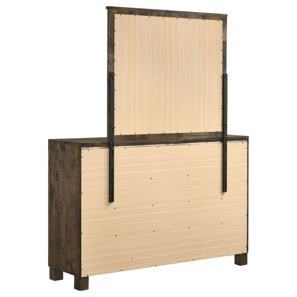 English Elm Bren Eight Drawer Dresser with Beveled Mirror Rustic Wood Grain Bedroom Storage B062S02423