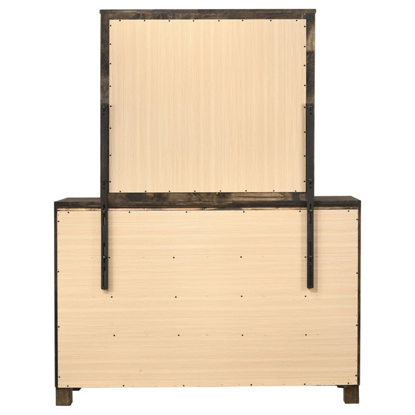 English Elm Bren Eight Drawer Dresser with Beveled Mirror Rustic Wood Grain Bedroom Storage B062S02423