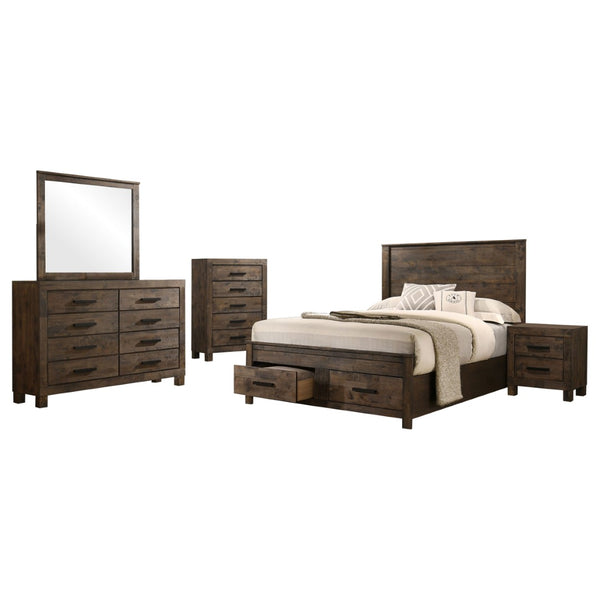 English Elm Bren Wire-Brushed Queen Bedroom Set with Rustic Warmth and Coordinated Storage B062S02424