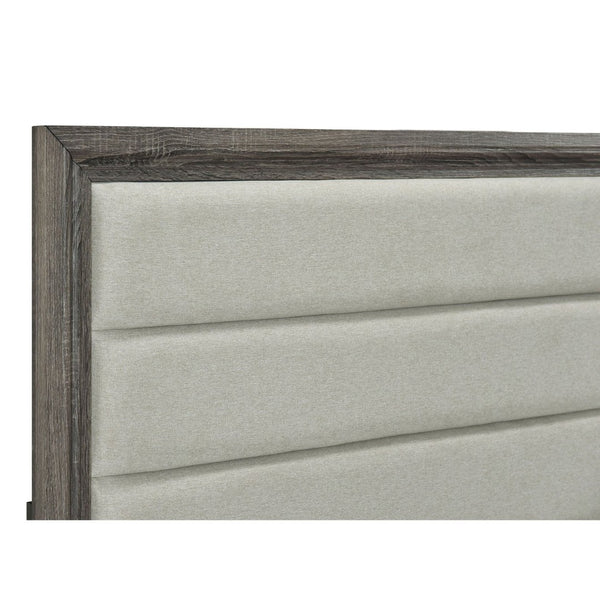 English Elm Funston Eastern King Panel Bed Tan Upholstered Headboard Brown Oak Finish B062S02426