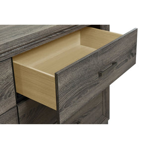 English Elm Funston Six Drawer Dresser with Mirror Brown Oak Finish Architectural Bedroom Storage B062S02427