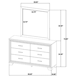 English Elm Funston Six Drawer Dresser with Mirror Brown Oak Finish Architectural Bedroom Storage B062S02427