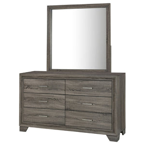 English Elm Funston Six Drawer Dresser with Mirror Brown Oak Finish Architectural Bedroom Storage B062S02427