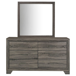 English Elm Funston Six Drawer Dresser with Mirror Brown Oak Finish Architectural Bedroom Storage B062S02427