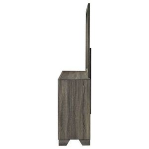 English Elm Funston Six Drawer Dresser with Mirror Brown Oak Finish Architectural Bedroom Storage B062S02427