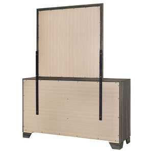 English Elm Funston Six Drawer Dresser with Mirror Brown Oak Finish Architectural Bedroom Storage B062S02427