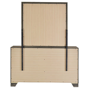 English Elm Funston Six Drawer Dresser with Mirror Brown Oak Finish Architectural Bedroom Storage B062S02427