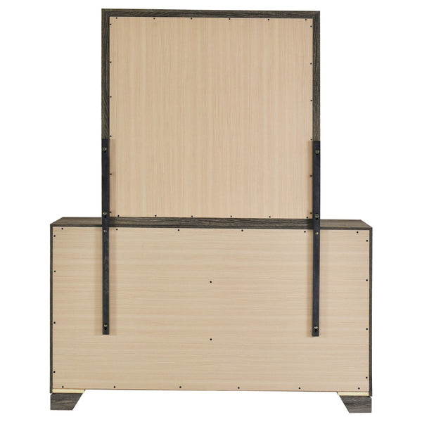 English Elm Funston Six Drawer Dresser with Mirror Brown Oak Finish Architectural Bedroom Storage B062S02427