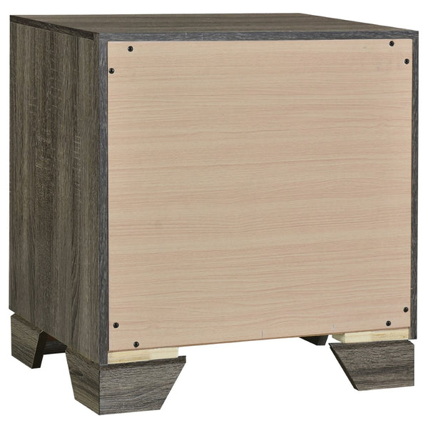 English Elm Funston Five Piece Queen Bedroom Set with Tan Upholstered Headboard in Brown Oak B062S02428