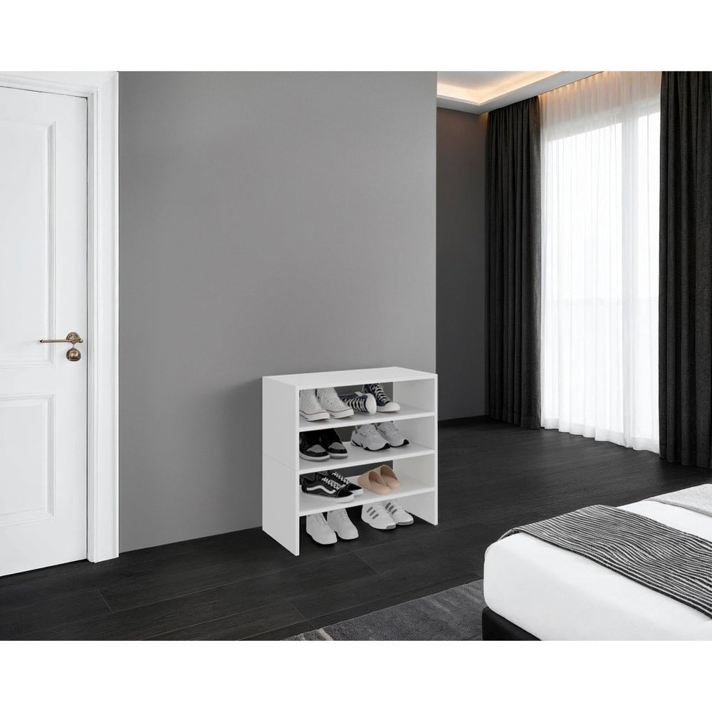 English Elm Berlin White Three Tier Open Shoe Rack for Entryway Closet and Hallway Storage B062S02432