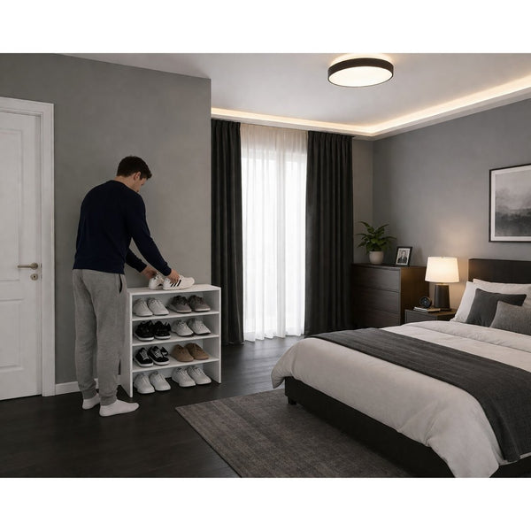 English Elm Berlin White Three Tier Open Shoe Rack for Entryway Closet and Hallway Storage B062S02432