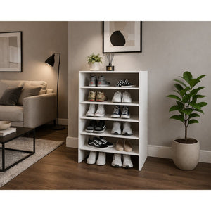 English Elm Berlin Five Tier White Shoe Rack Slim Entryway Closet Organizer for Small Spaces B062S02433