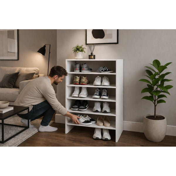 English Elm Berlin Five Tier White Shoe Rack Slim Entryway Closet Organizer for Small Spaces B062S02433