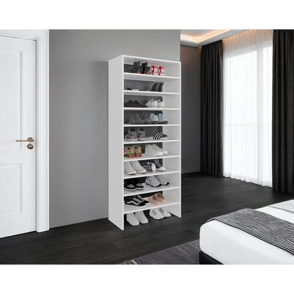 English Elm Berlin White Vertical Tower Shoe Rack with Eight Open Tiers for Entryway Storage B062S02435