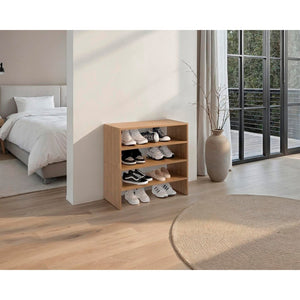 English Elm Orion Three Tier Open Shoe Rack in Warm Oak Finish for Entryway or Closet Storage B062S02440