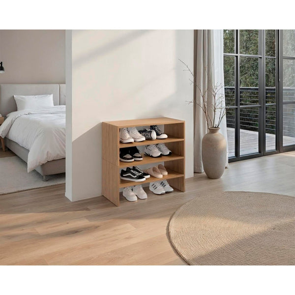 English Elm Orion Three Tier Open Shoe Rack in Warm Oak Finish for Entryway or Closet Storage B062S02440