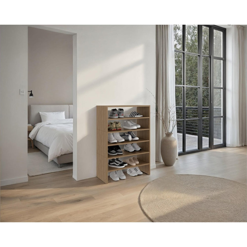 English Elm Orion Five Tier Open Shoe Rack in Warm Oak Finish for Entryway or Mudroom B062S02441