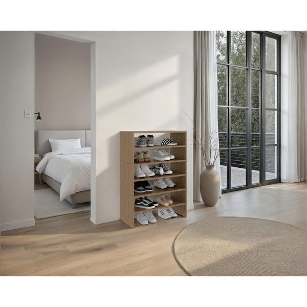 English Elm Orion Five Tier Open Shoe Rack in Warm Oak Finish for Entryway or Mudroom B062S02441