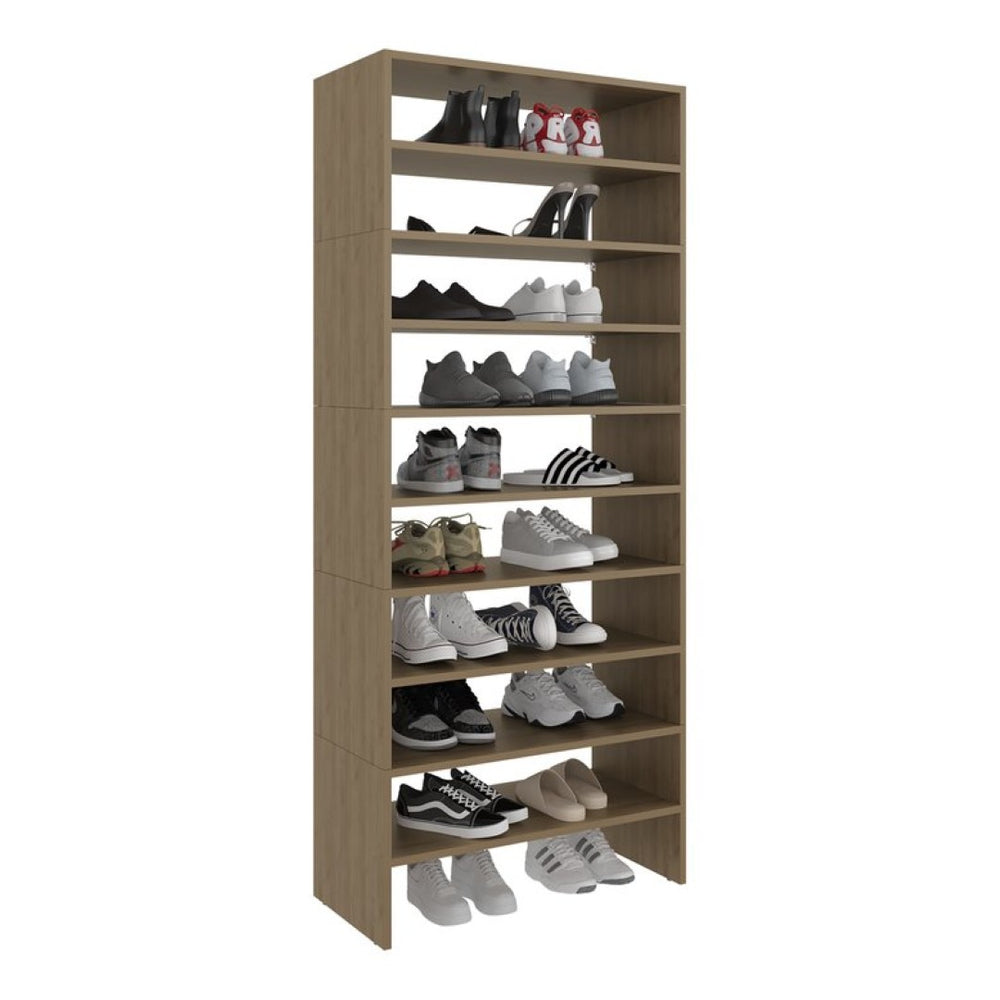 English Elm Orion Eight Tier Tall Shoe Rack in Warm Oak Finish for Entryways and Closets B062S02443