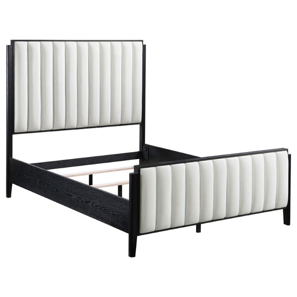 English Elm Ennis Queen Bedroom Set Channel Tufted Ivory Upholstered Bed with Black Gold Accents B062S02451