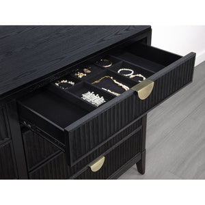 English Elm Ennis Eight Drawer Dresser with Fluted Mirror Brushed Gold Pulls Black Finish B062S02452