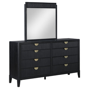 English Elm Ennis Eight Drawer Dresser with Fluted Mirror Brushed Gold Pulls Black Finish B062S02452